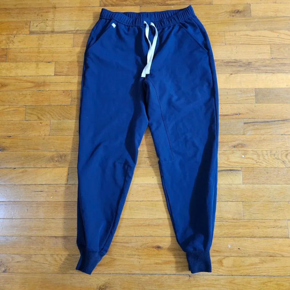 FIGS Navy Blue Joggers Cream Drawstring Small